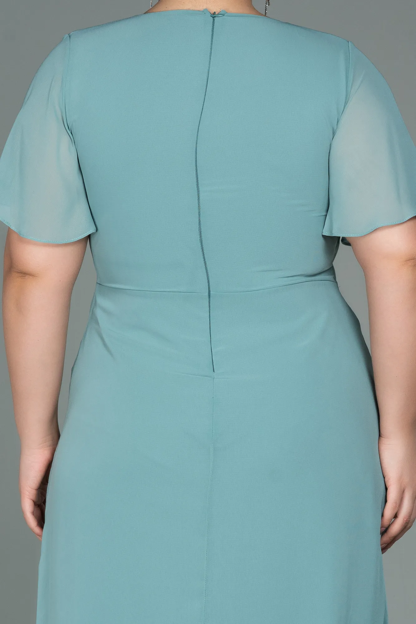 Turquoise-Midi Chiffon Plus Size Evening Dress ABK1660