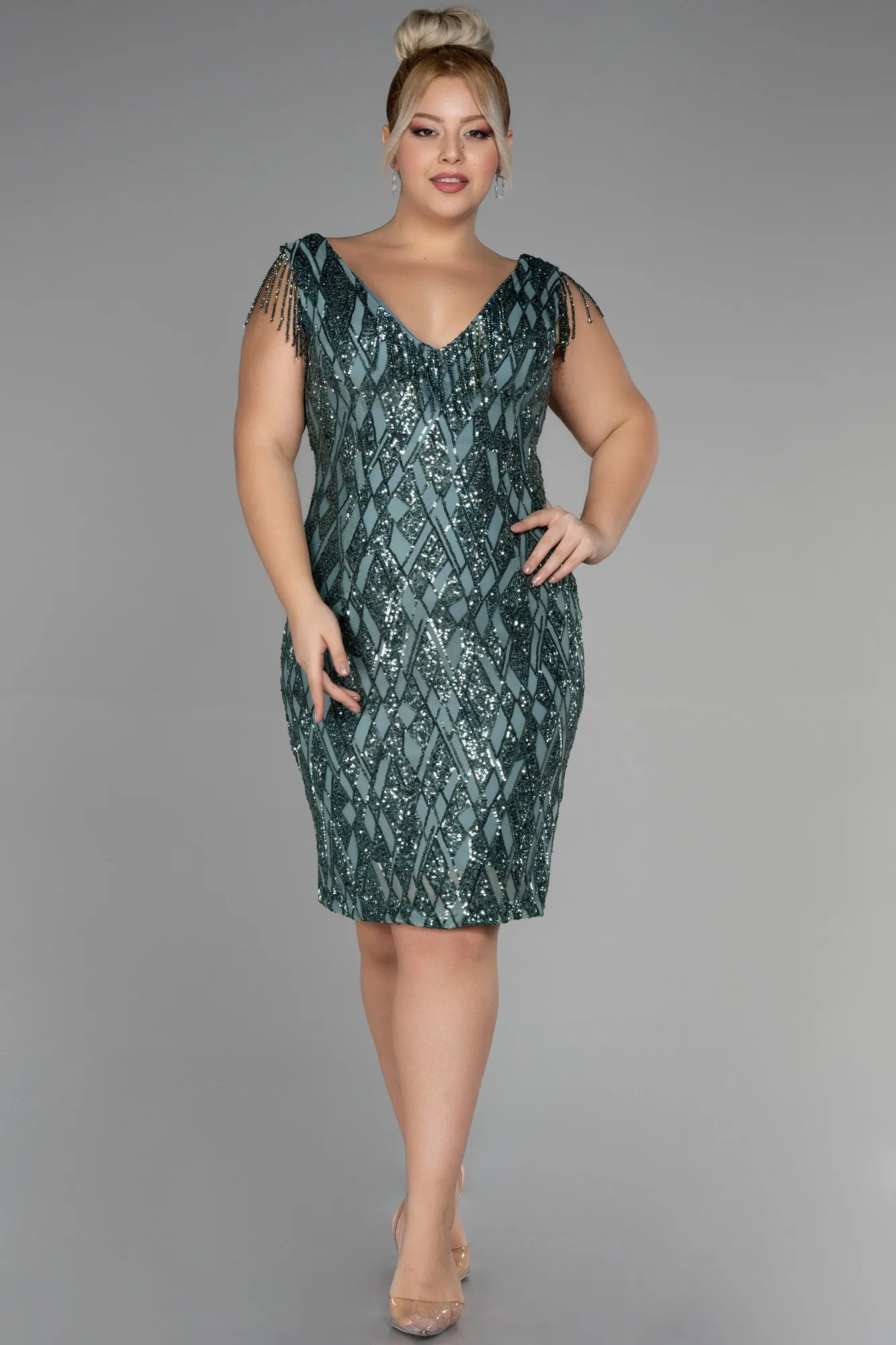 Turquoise-Midi Plus Size Invitation Dress ABK1873