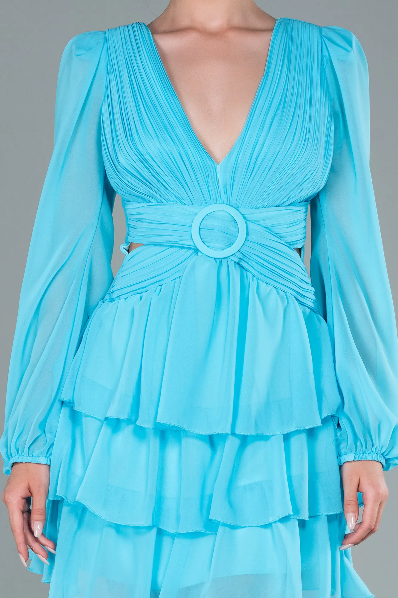 Turquoise-Mini Chiffon Invitation Dress ABK1899