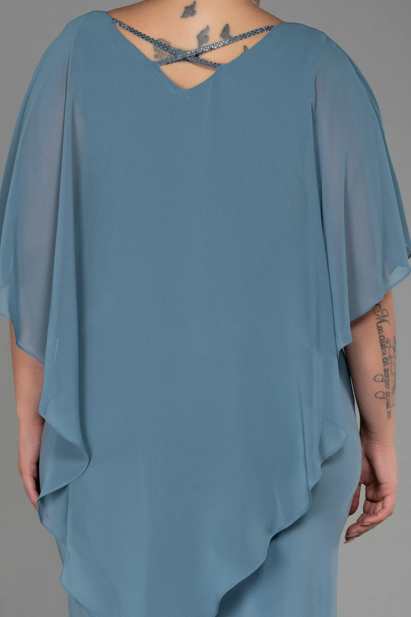 Turquoise-Short Chiffon Plus Size Evening Dress ABK1494