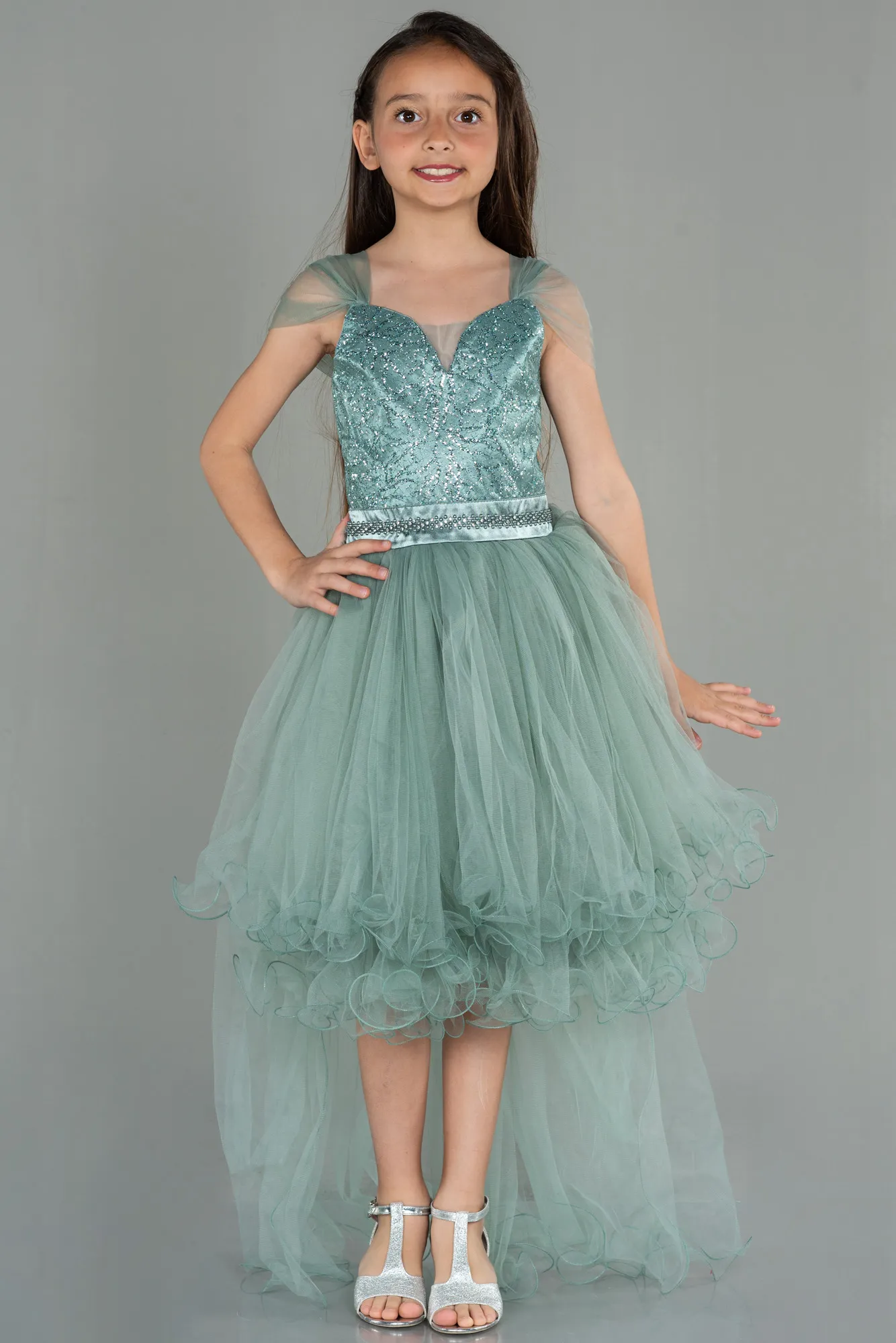 Turquoise-Short Girl Dress ABK1710