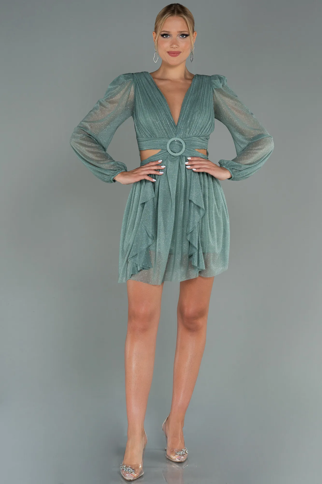 Turquoise-Short Invitation Dress ABK1743