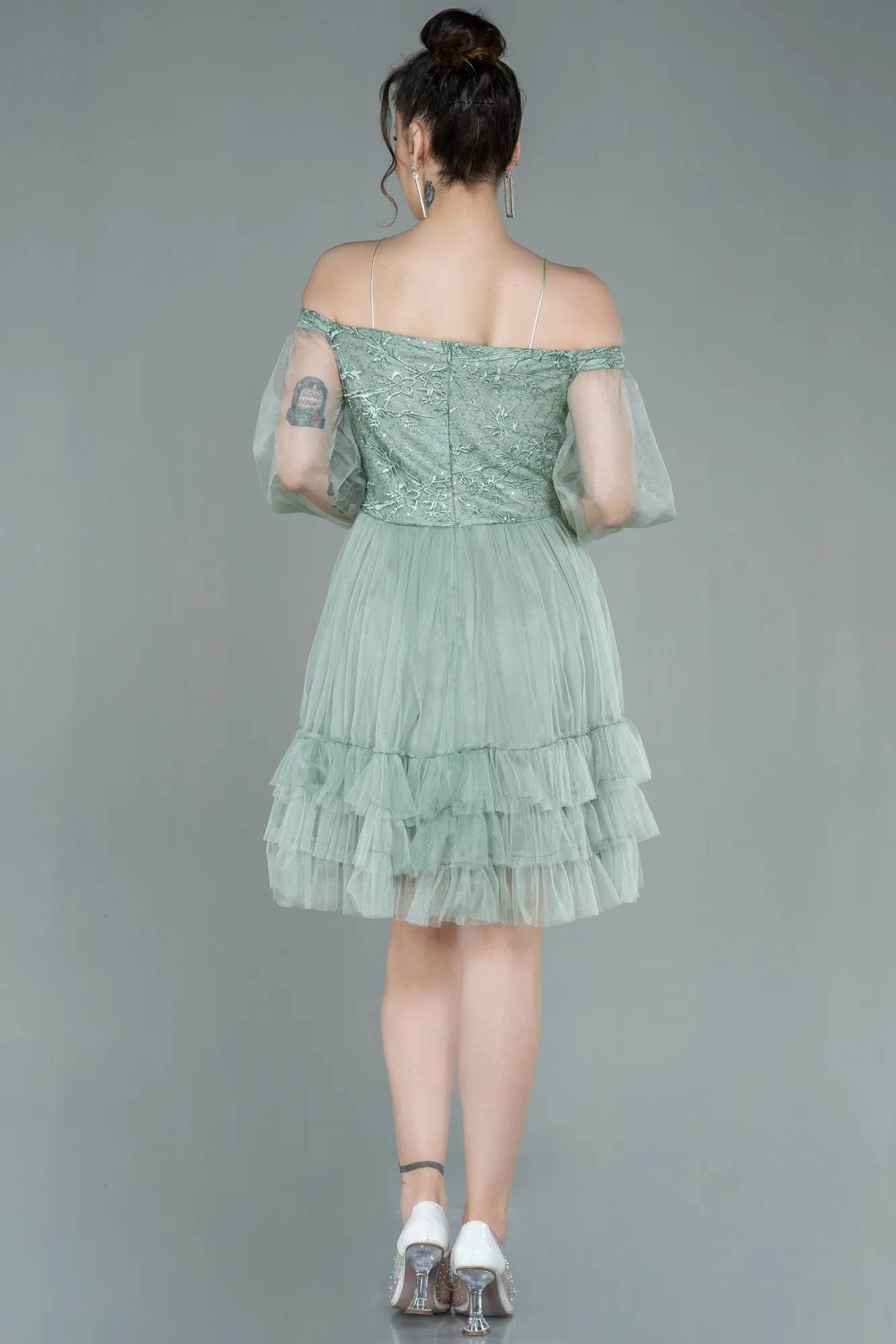 Turquoise-Short Invitation Dress ABK992
