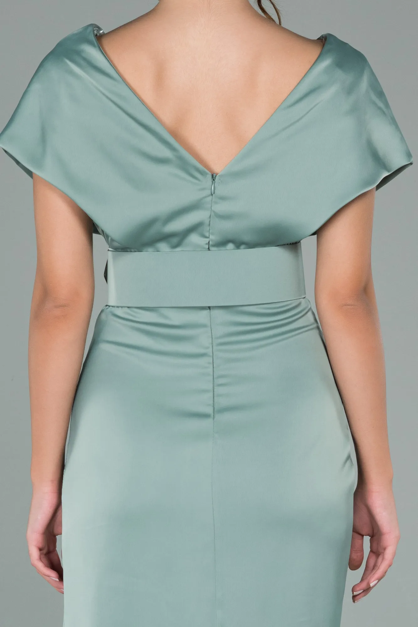 Turquoise-Short Satin Invitation Dress ABK1107