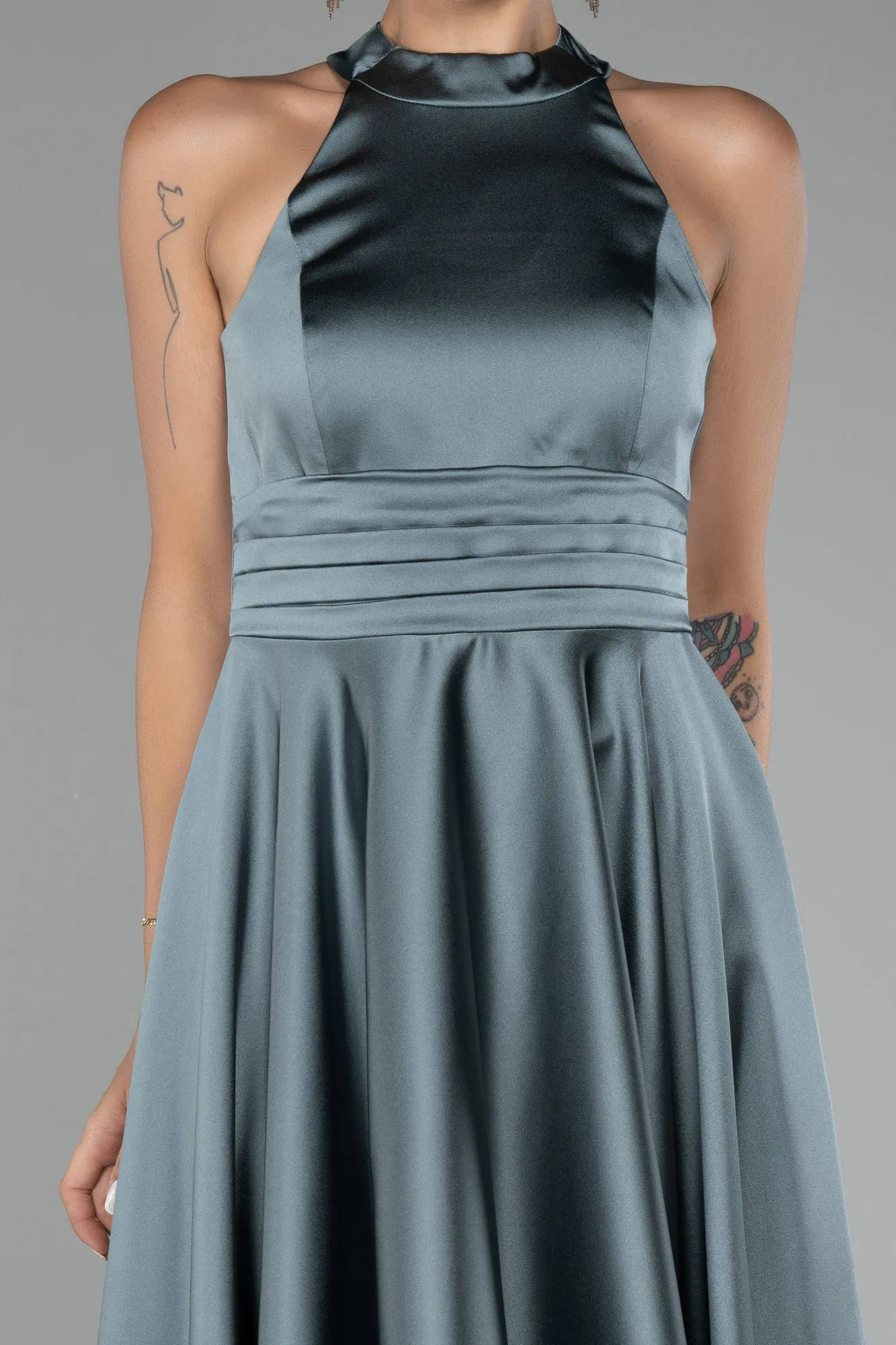 Turquoise-Short Satin Party Dress ABK2112