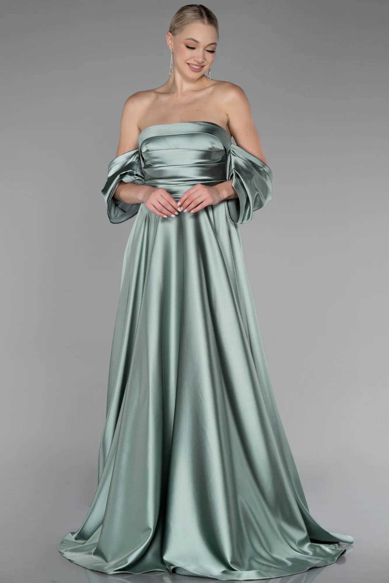 Turquoise-Strapless Long Satin Prom Gown ABU4132