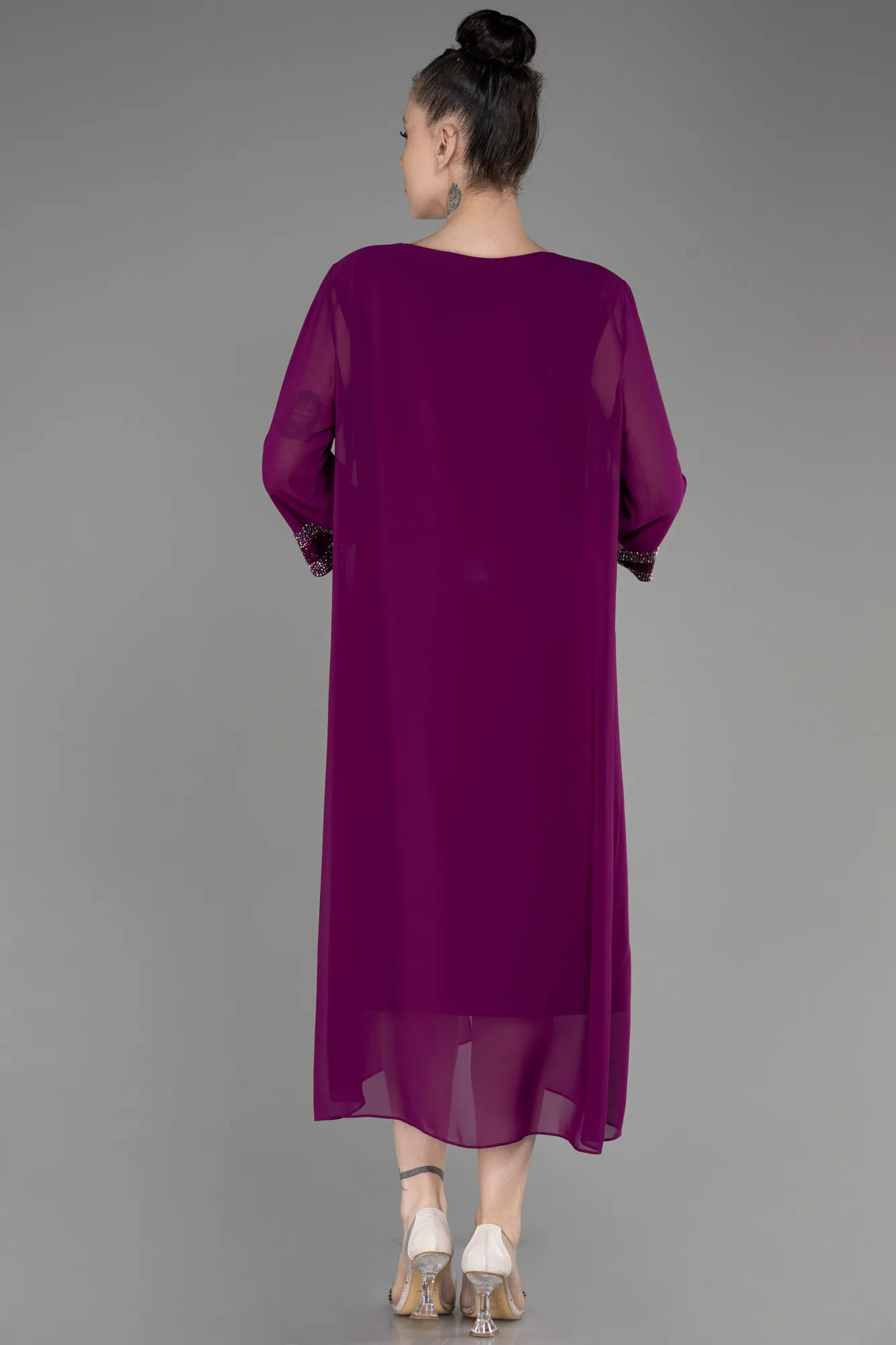 Violet-Capri Sleeve Midi Chiffon Plus Size Invitation Dress ABK2061