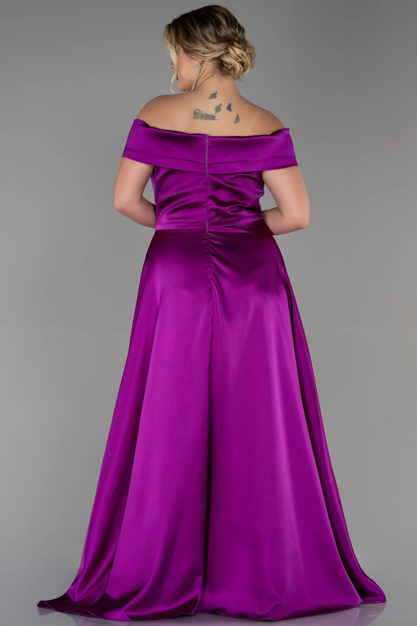 Violet-Long Satin Plus Size Evening Dress ABU2355