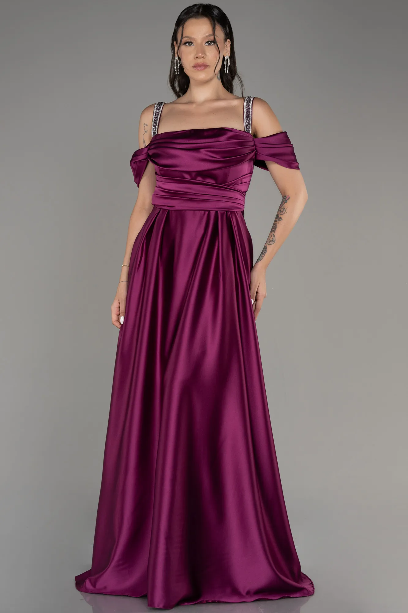 Violet-Long Satin Plus Size Evening Dress ABU3277