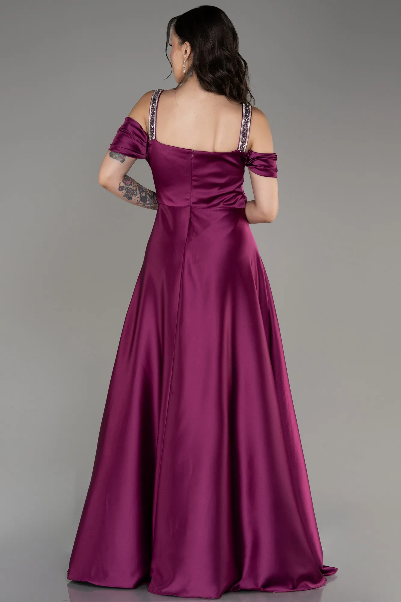 Violet-Long Satin Plus Size Evening Dress ABU3277