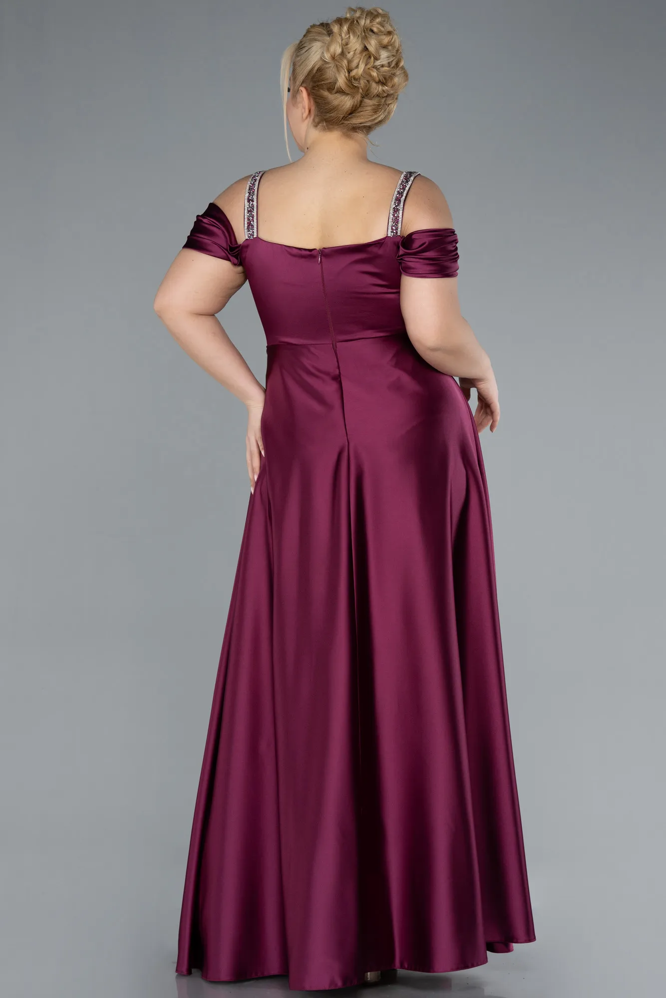 Violet-Long Satin Plus Size Evening Dress ABU3277