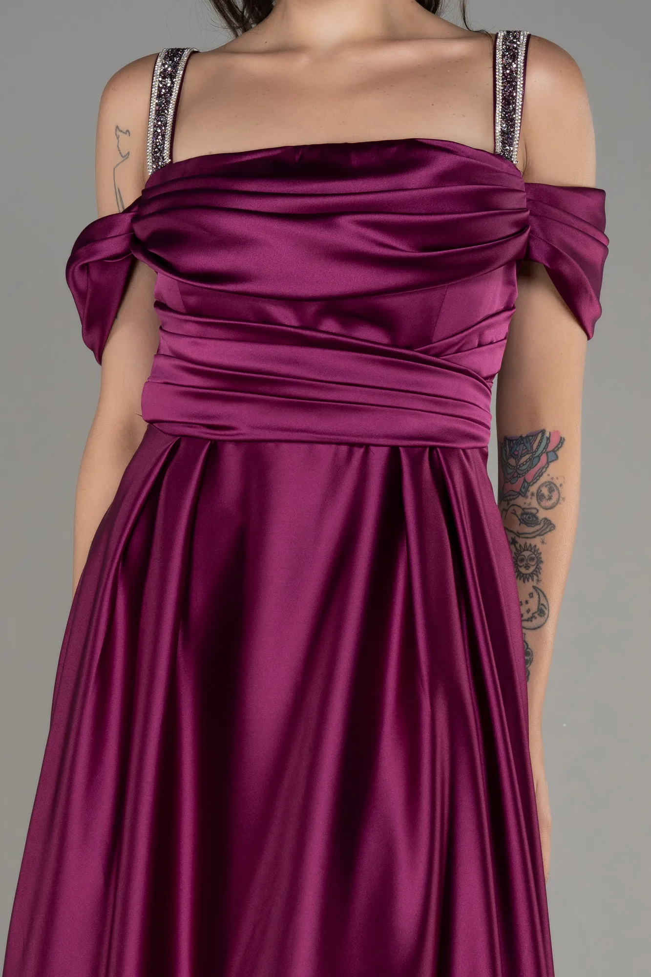 Violet-Long Satin Plus Size Evening Dress ABU3277