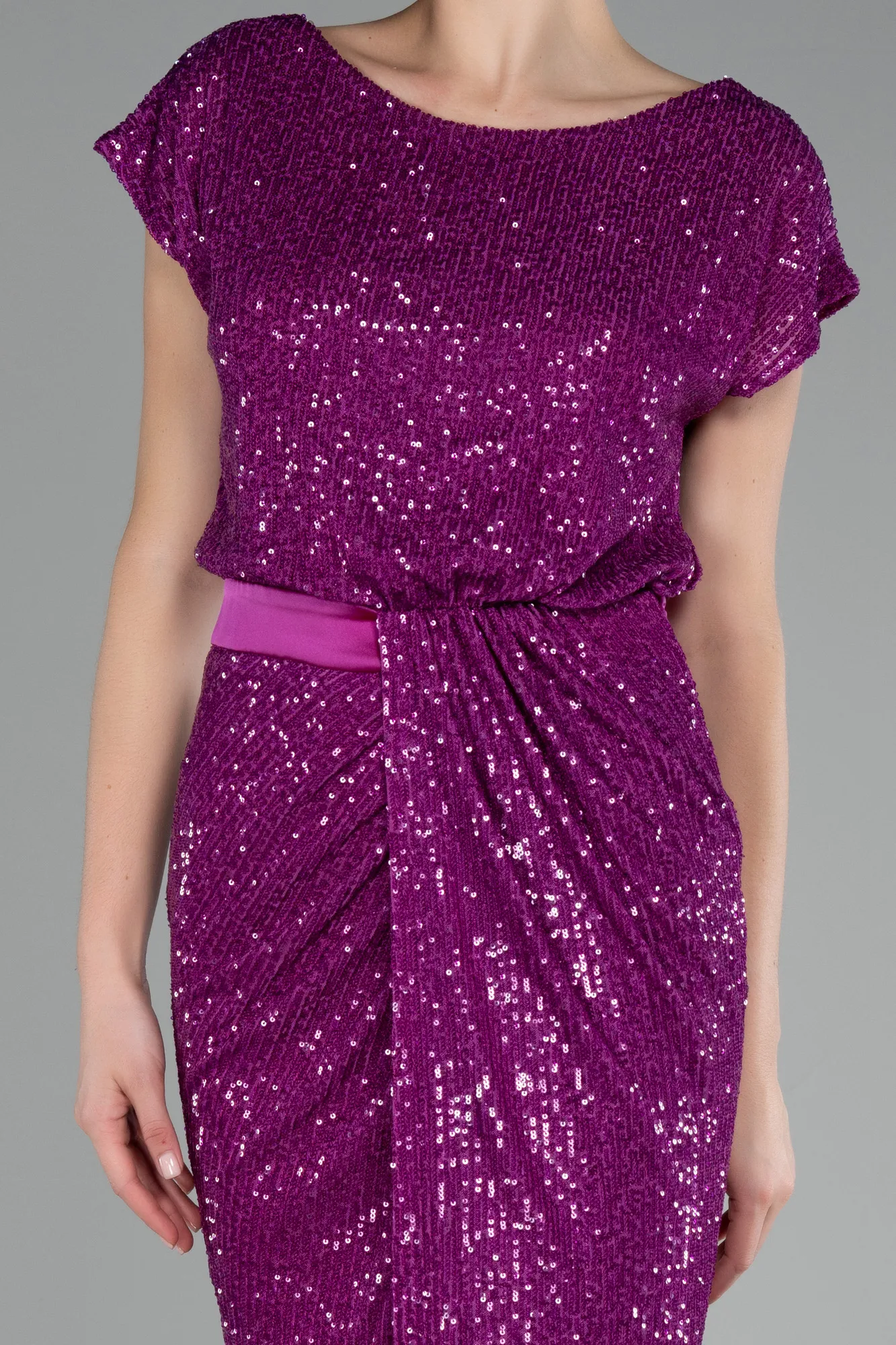 Violet-Short Sleeve Sequined Party Dress ABK2125