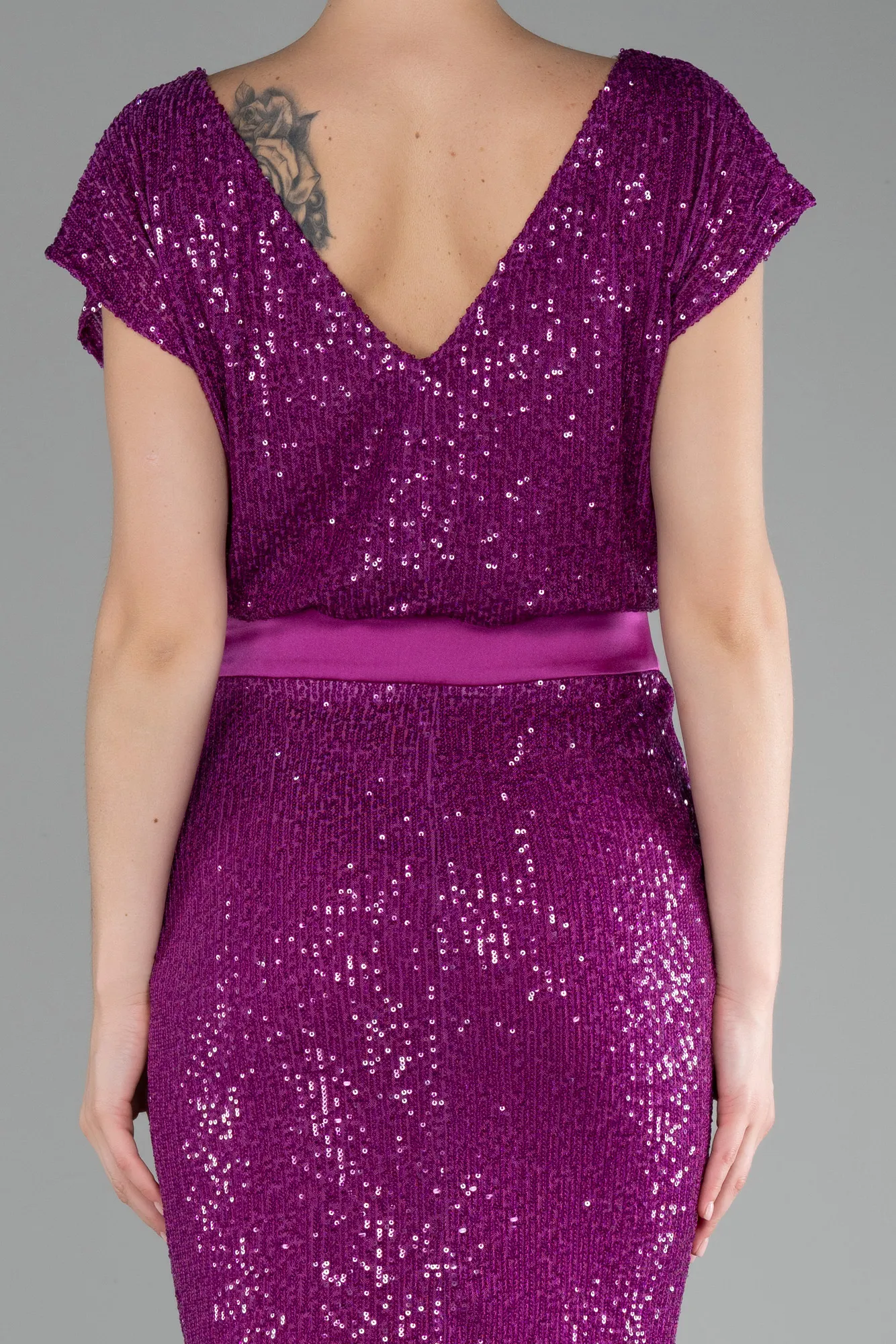 Violet-Short Sleeve Sequined Party Dress ABK2125