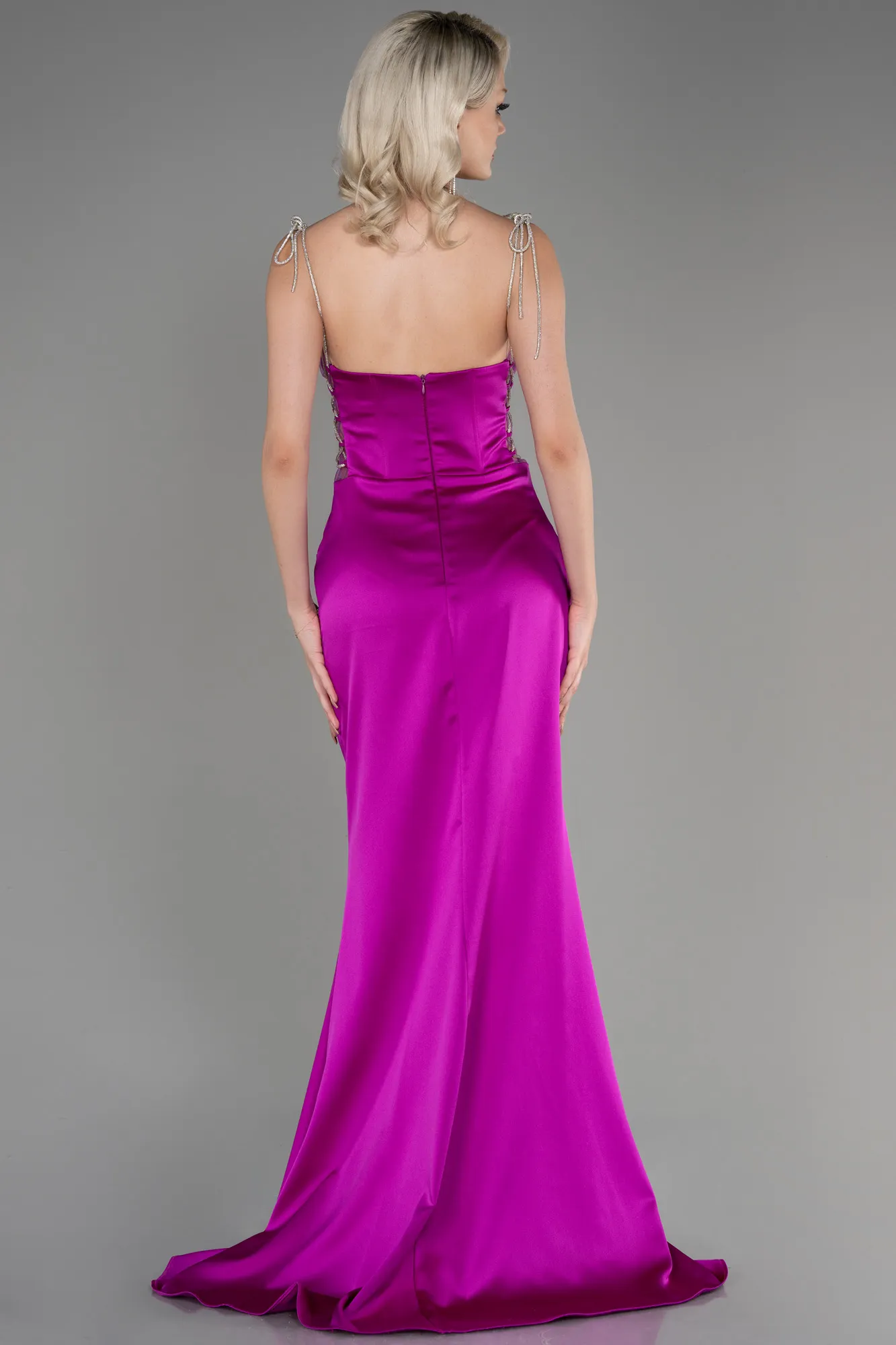 Violet-Strapless Slit Long Satin Evening Dress ABU3866