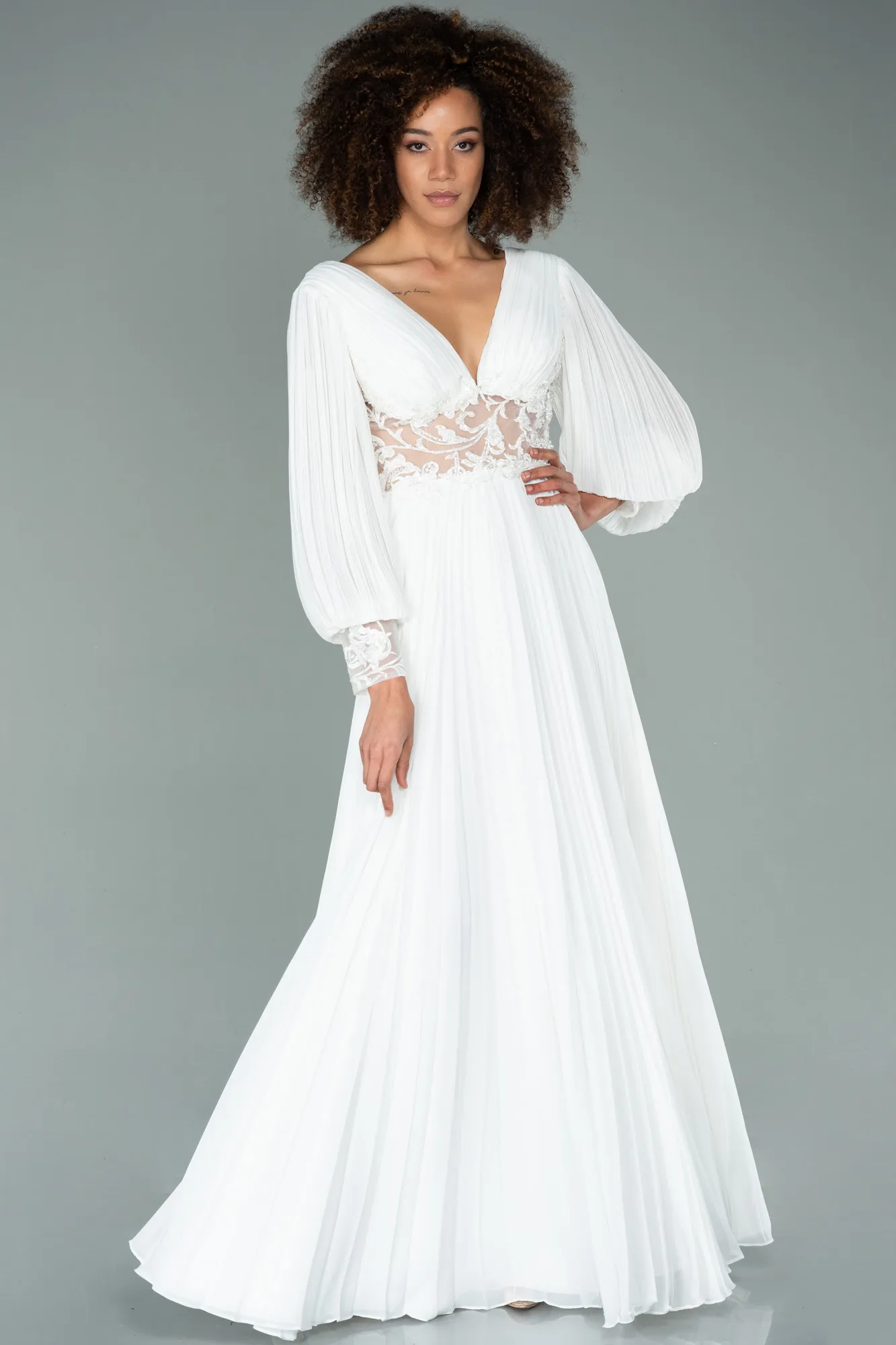 White-Long Chiffon Evening Dress ABU2183