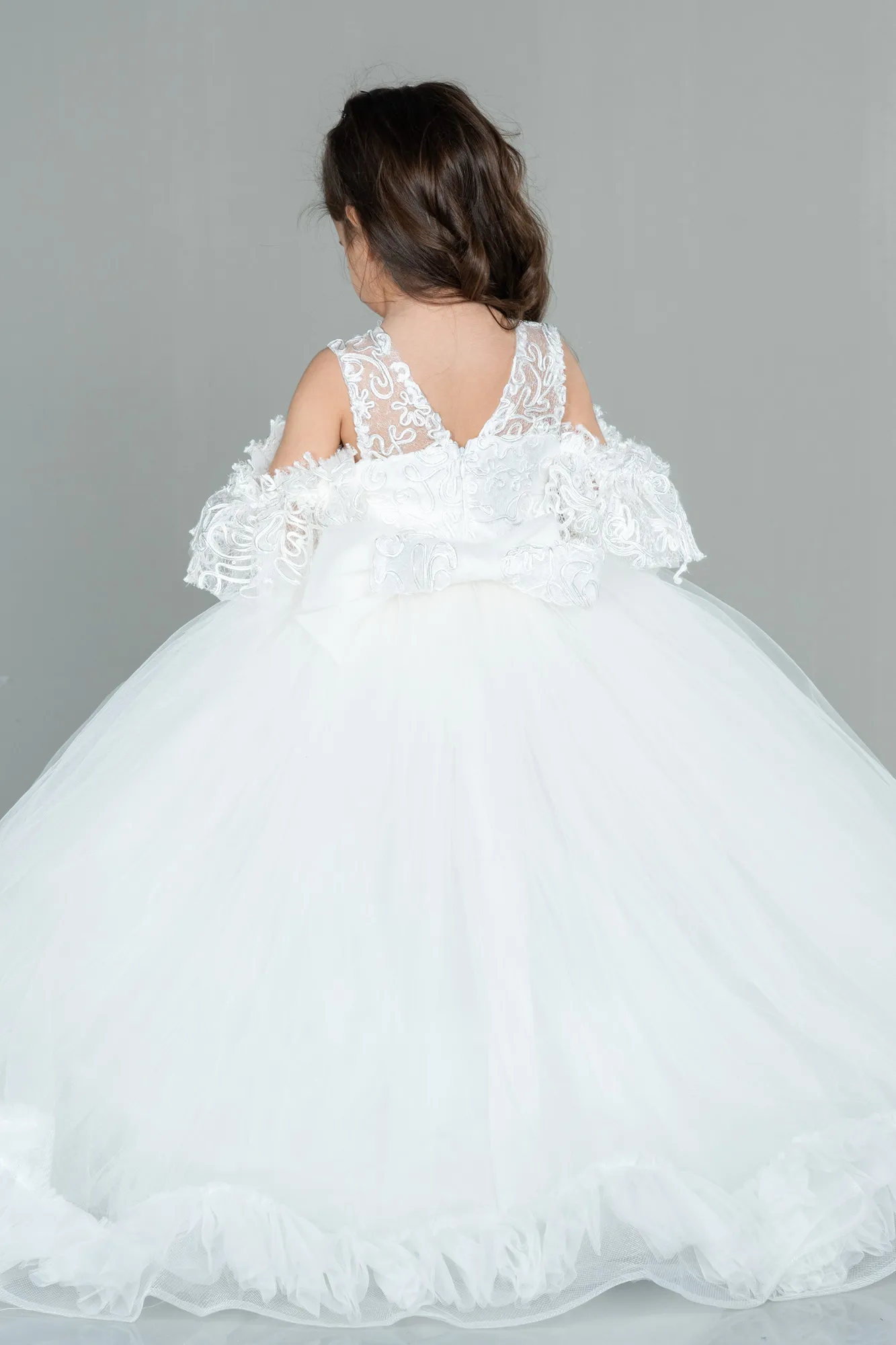White-Long Kid Wedding Dress ABU3044