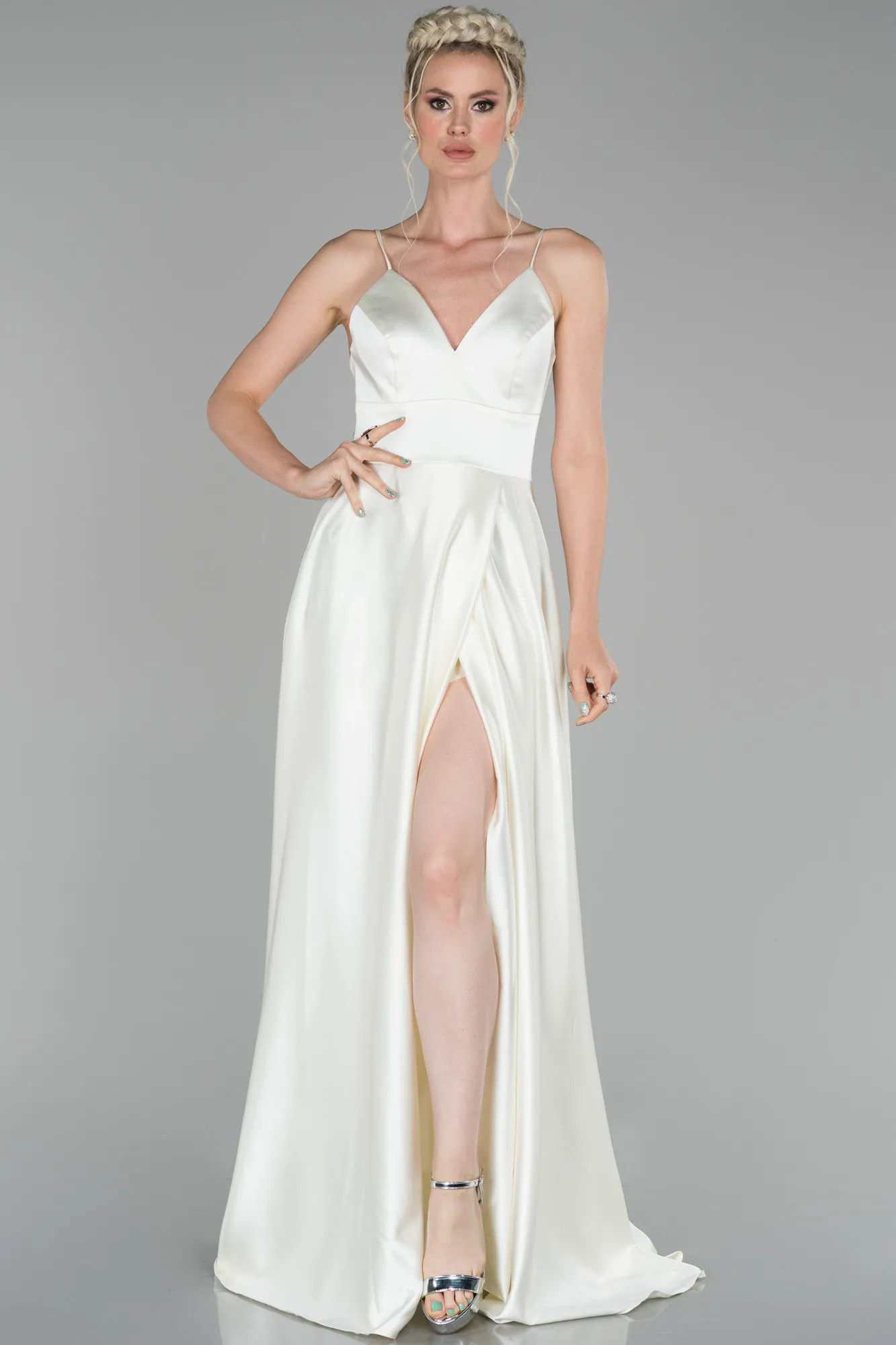 White-Long Satin Evening Dress ABU1458
