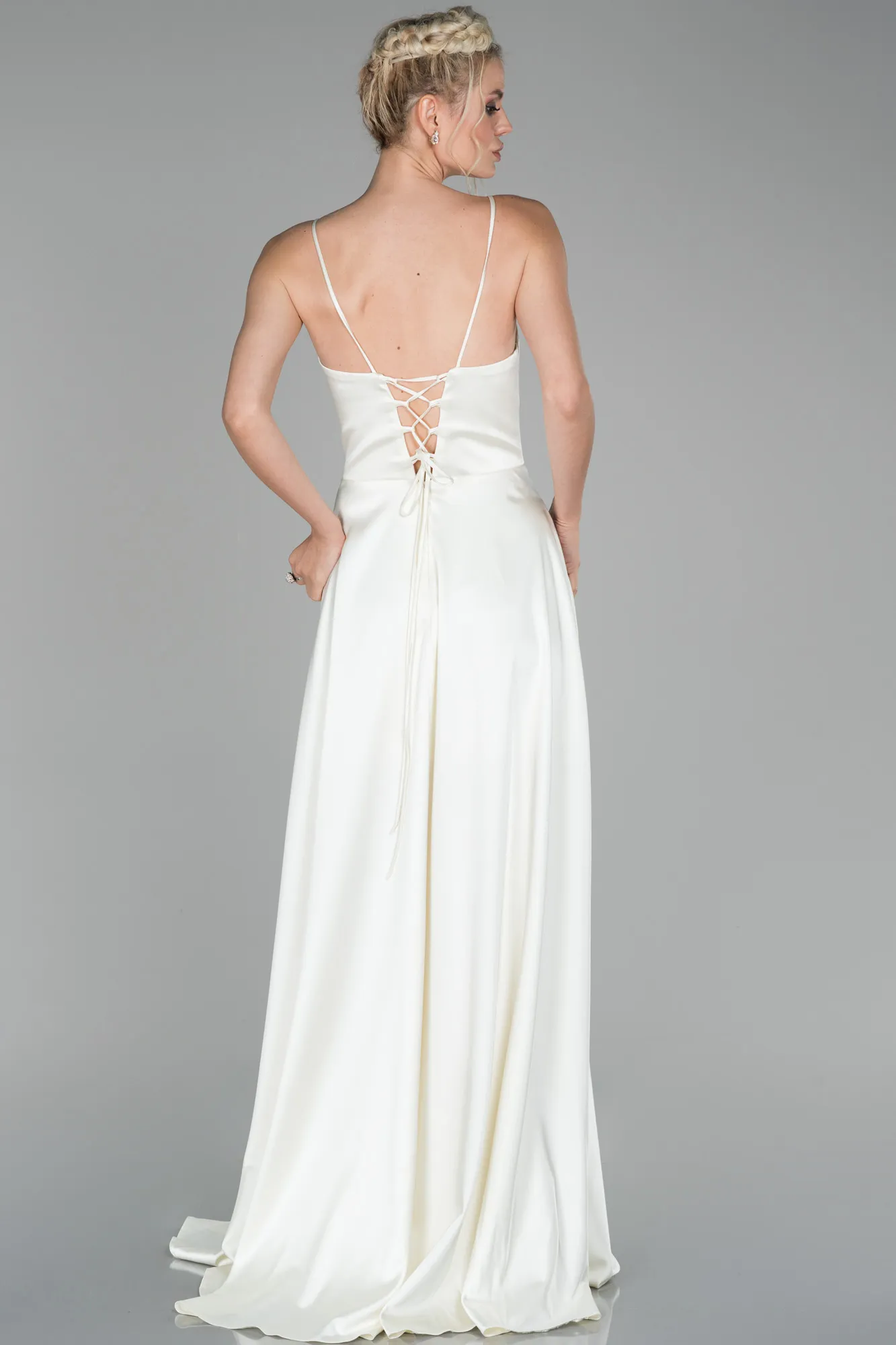 White-Long Satin Evening Dress ABU1458