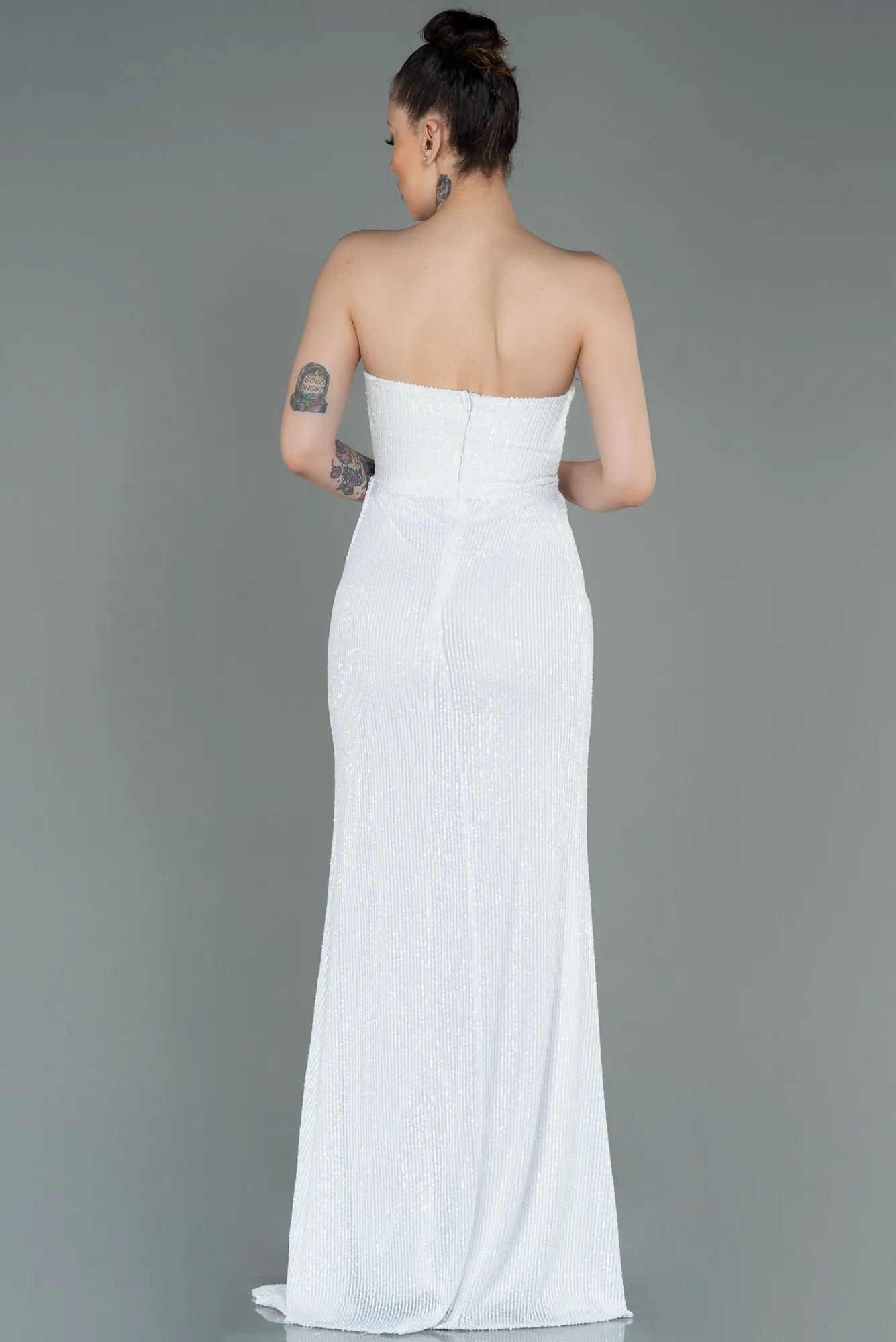 White-Long Scaly Evening Dress ABU3134