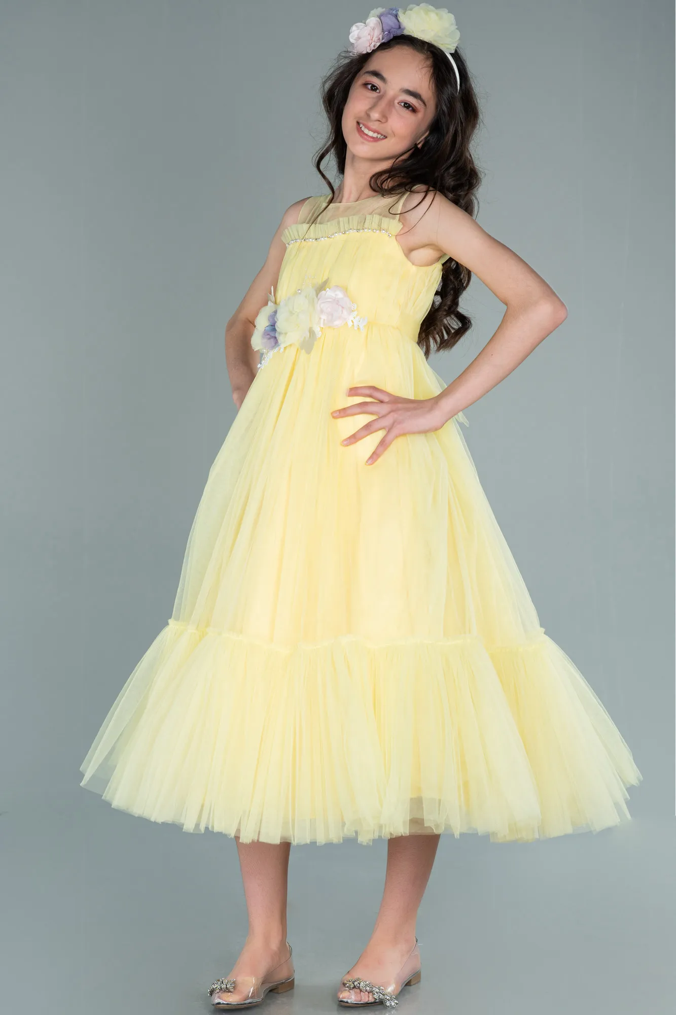 Yellow-Long Girl Dress ABU2291