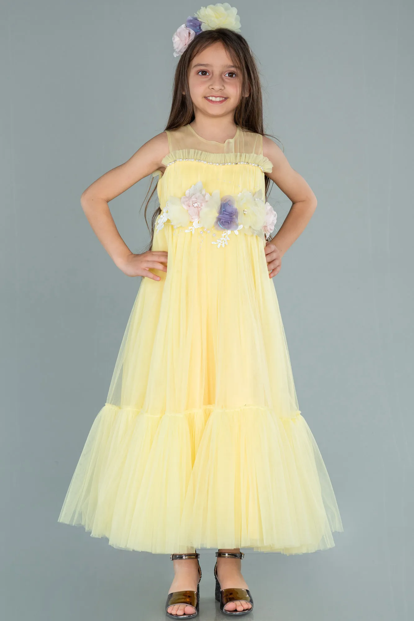 Yellow-Long Girl Dress ABU2291