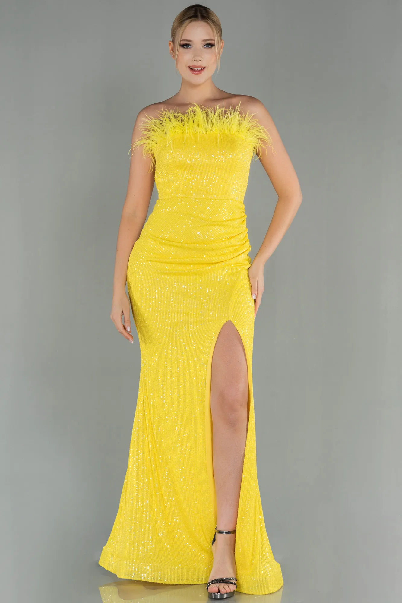 Yellow-Long Scaly Mermaid Evening Dress ABU3071