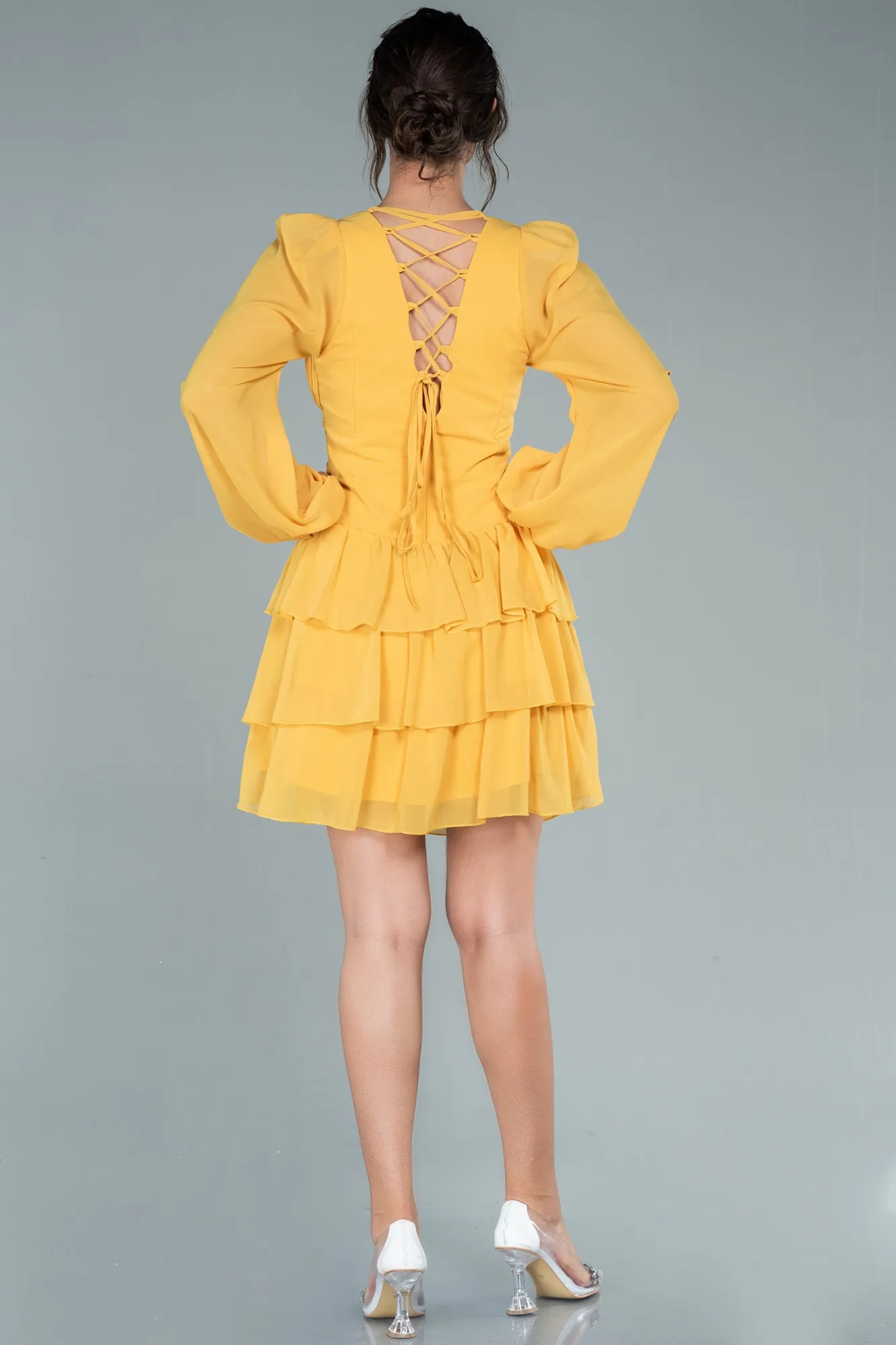 Yellow-Mini Chiffon Invitation Dress ABK1899