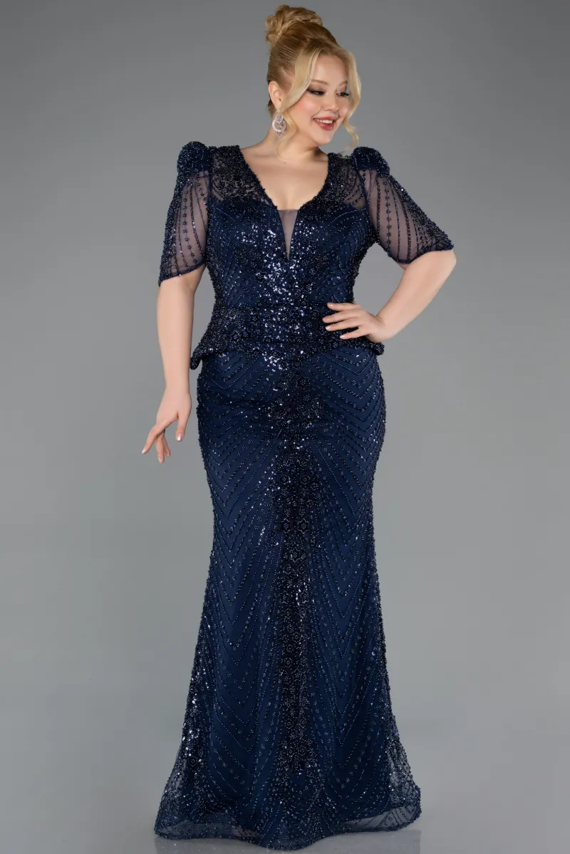 Long Beaded Plus Size Evening Gown ABU5692